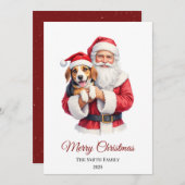 Custom Beagle Dog Santa Claus Christmas シーズンカード (正面/裏面)