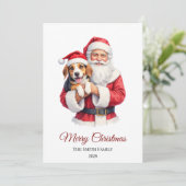 Custom Beagle Dog Santa Claus Christmas シーズンカード (スタンド正面)