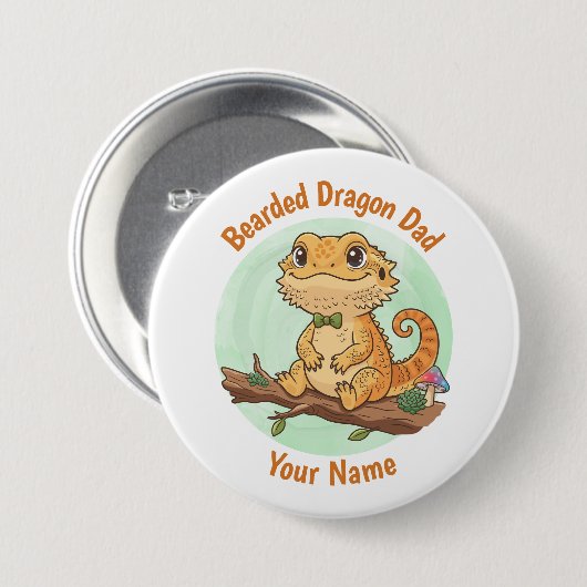 Custom Bearded Dragon Dad Button 缶バッジ (正面&裏面)