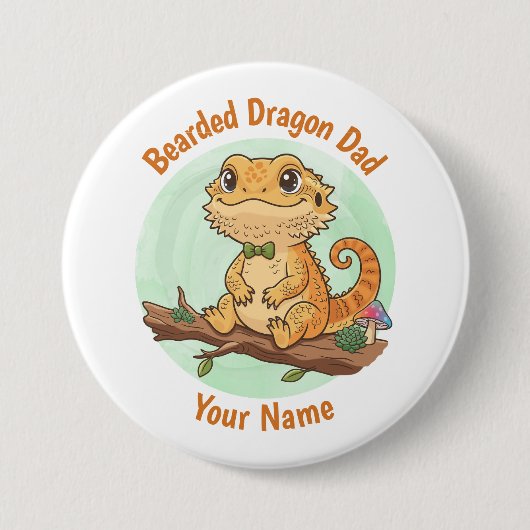 Custom Bearded Dragon Dad Button 缶バッジ (正面)