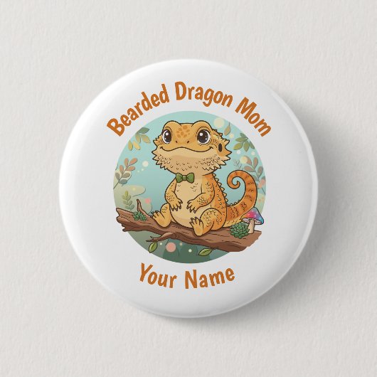 Custom Bearded Dragon Mom Button 缶バッジ (正面)