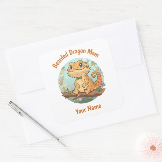 Custom Bearded Dragon Mom Square Stickers スクエアシール (封筒)