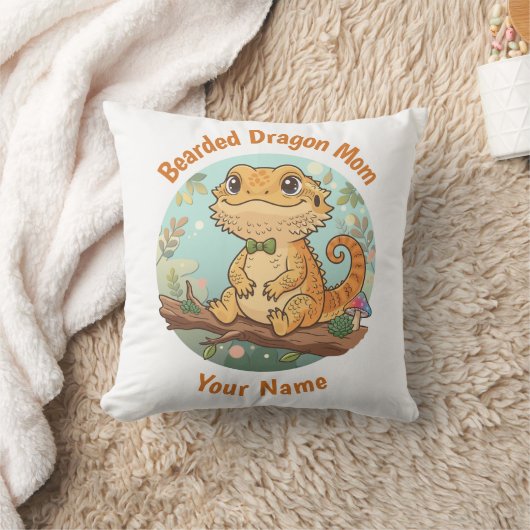 Custom Bearded Dragon Mom Throw Pillow クッション (ブランケット)