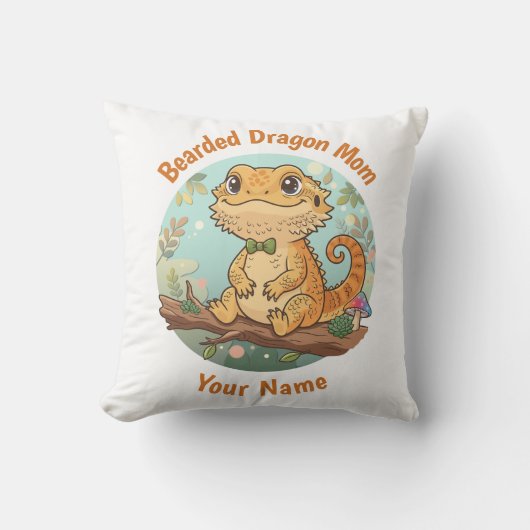 Custom Bearded Dragon Mom Throw Pillow クッション (正面)