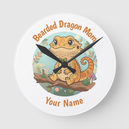 Custom Bearded Dragon Mom Wall Clock ラウンド壁時計 (正面)