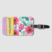 Custom beautiful floral with colorful burlap pink ラゲッジタグ (正面横)