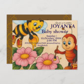 Custom bee baby shower  インビテーションポストカード (正面/裏面)