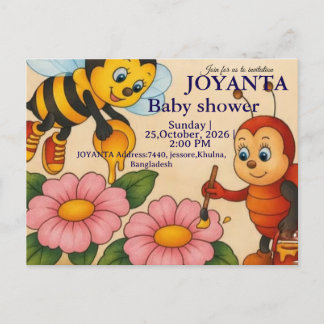Custom bee baby shower  インビテーションポストカード