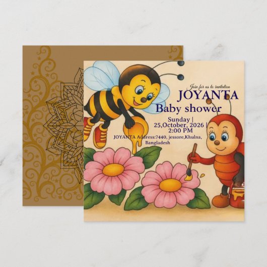 Custom bee baby shower  招待状 (正面/裏面)
