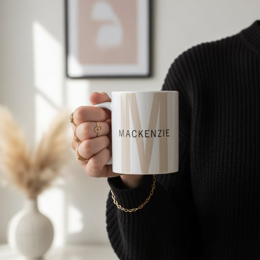 Custom Beige Monogram Mug Gift for Teacher or Girl コーヒーマグカップ