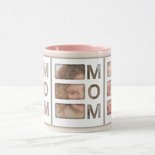 Custom best Mom 3 Photo Grid Birthday Keepsake マグカップ (中央)
