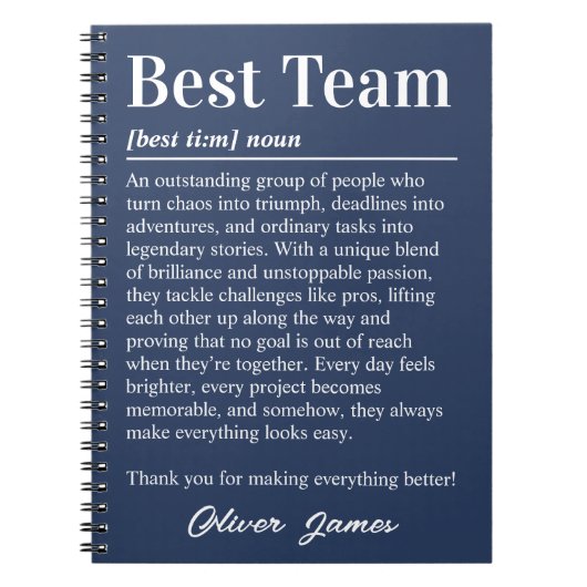 Custom Best Team Definition Employee Appreciation ノートブック (正面)