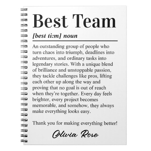 Custom Best Team Definition Employee Appreciation ノートブック (正面)