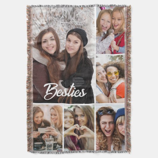 Custom "Besties" Photo Collage スローブランケット (正面縦)