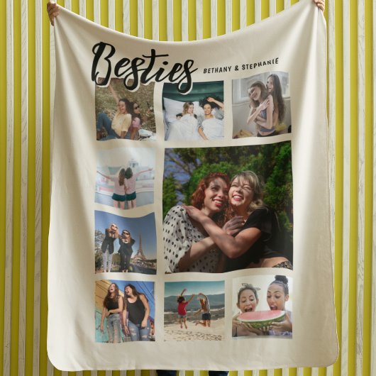 Custom Besties Photo Cream Collage フリースブランケット