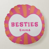 Custom "Besties" Sunburst Personalized Pillow – Em ラウンドクッション (正面)