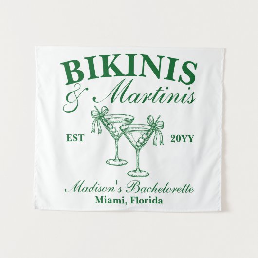 Custom Bikinis and Martinis Bachelorette Party タペストリー (正面(横))