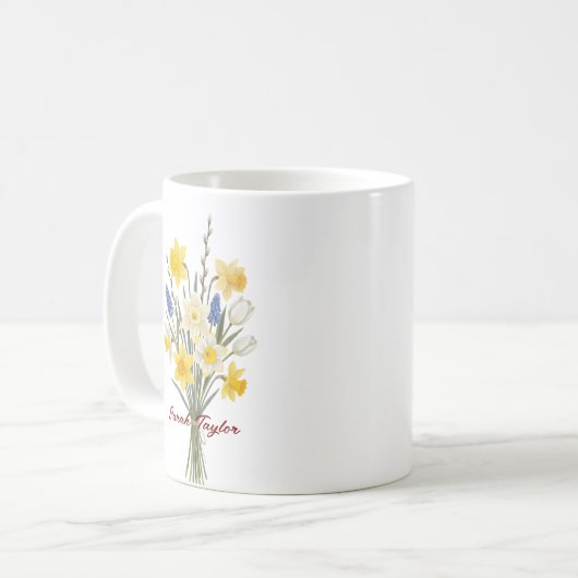 Custom Birth Flower Daffodil Personalized Mug コーヒーマグカップ (正面左)