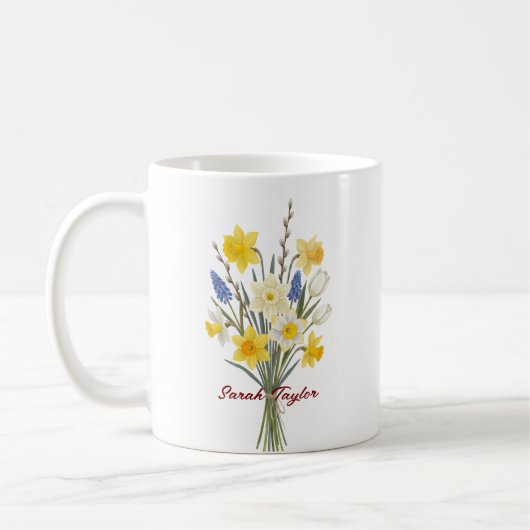 Custom Birth Flower Daffodil Personalized Mug コーヒーマグカップ (左)