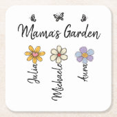 Custom Birth Flower Mug Names, Mama's Garden Gift スクエアペーパーコースター (正面)