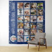Custom Birthday Banner Multi Photo Blue Silver タペストリー (インサイチュ)