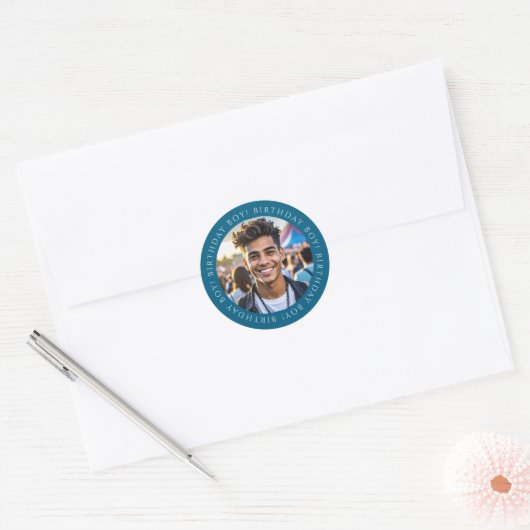 Custom Birthday Boy Photo Envelope Seal Sticker  ラウンドシール (封筒)
