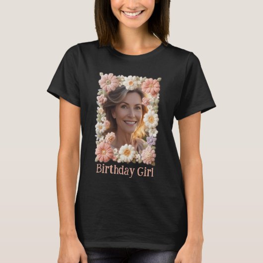 Custom Birthday Floral Frame Personalized  Tシャツ (正面)
