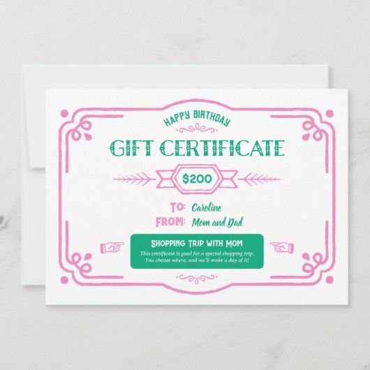 Custom Birthday Gift Certificate カード (正面)