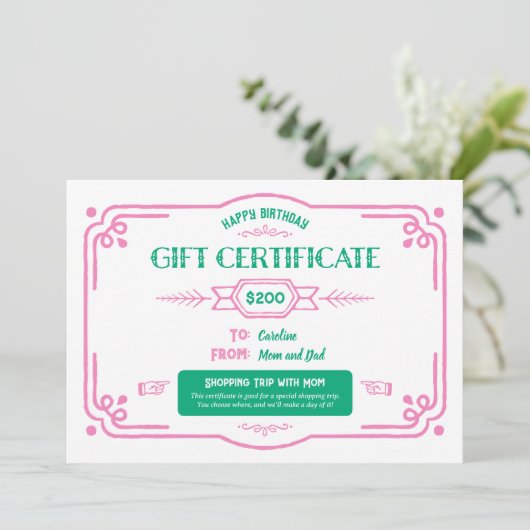 Custom Birthday Gift Certificate カード (スタンド正面)