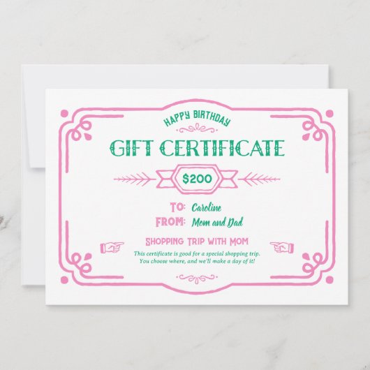 Custom Birthday Gift Certificate カード (正面)