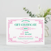 Custom Birthday Gift Certificate カード (スタンド正面)