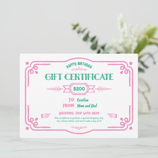 Custom Birthday Gift Certificate カード (スタンド正面)