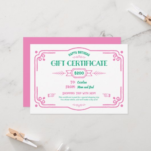 Custom Birthday Gift Certificate カード (正面/裏面インサイチュ)