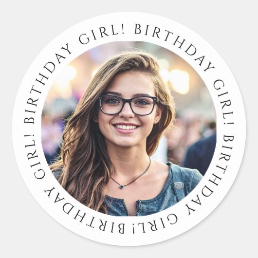 Custom Birthday Girl Photo Envelope Seal Sticker  ラウンドシール (正面)