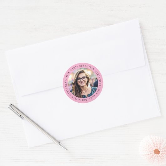 Custom Birthday Girl Photo Envelope Seal Sticker  ラウンドシール (封筒)
