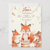 Custom Birthday Invitation with Cute Foxes 招待状 (正面)