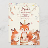 Custom Birthday Invitation with Cute Foxes 招待状 (正面/裏面)