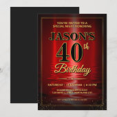 Custom Birthday Invite, Elegant Red Black Gold  In 招待状 (正面/裏面)