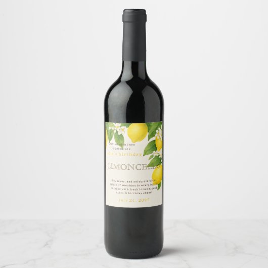 Custom Birthday Limoncello Bottle Label ワインラベル (正面)