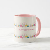 Custom Birthday Mug – Cream Confetti & Cake Doodle マグカップ (正面右)