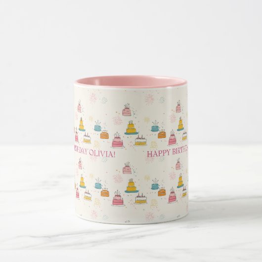 Custom Birthday Mug – Floating Cakes & Confetti マグカップ (中央)
