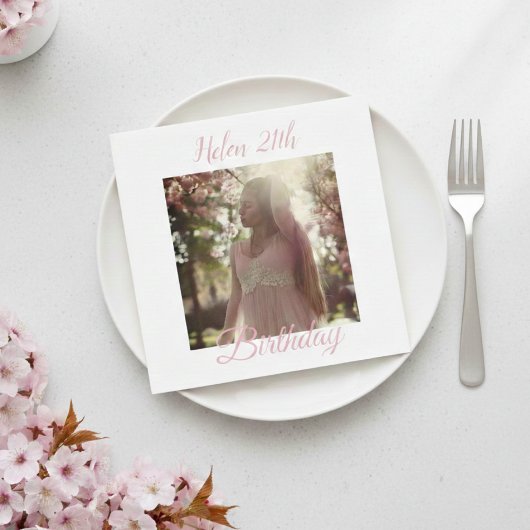 Custom Birthday Napkins with Photo - Personalized スタンダードカクテルナプキン