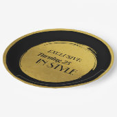 Custom Birthday Party Plates, Modern Black Gold ペーパープレート (アングル)
