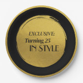 Custom Birthday Party Plates, Modern Black Gold ペーパープレート (正面)