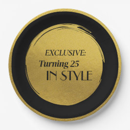 Custom Birthday Party Plates, Modern Black Gold ペーパープレート