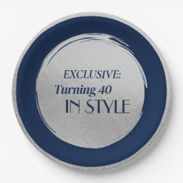 Custom Birthday Party Plates, Modern Blue Silver ペーパープレート
