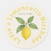 Custom Birthday Watercolor Lemon Classic  ラウンドシール (正面)