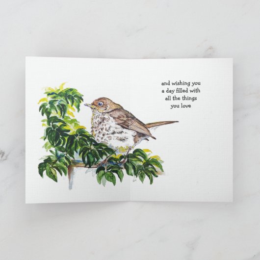 Custom Birthday Watercolor Swainson's Thrush Bird カード (内部)
