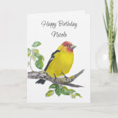 Custom  Birthday Watercolor Western Tanager Bird カード (正面)
