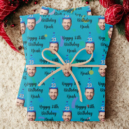 Custom Birthday Wrapping Paper, Blue ラッピングペーパーシート